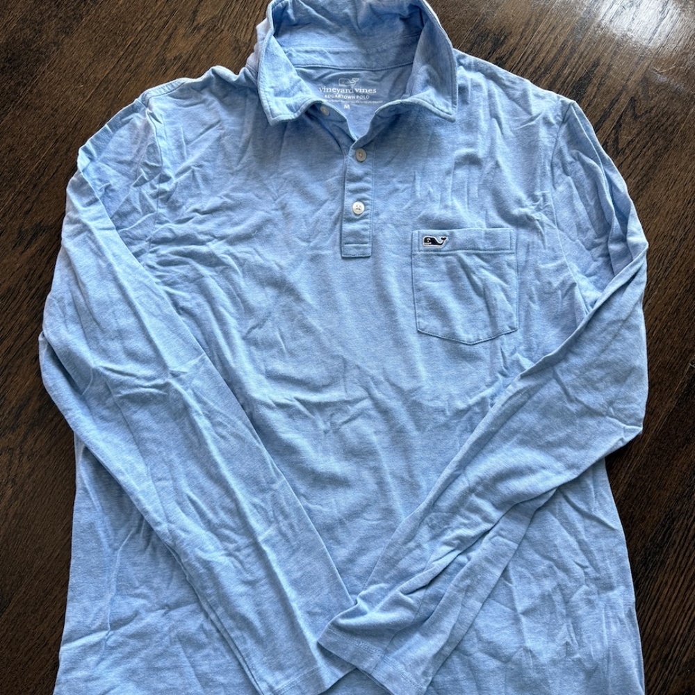 mens vineyard vines edgartown long sleeve polo- blue- M